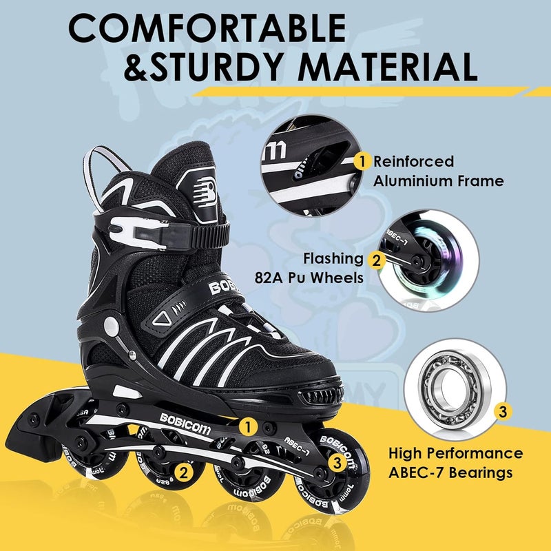 BOBICOM Adjustable Inline Skates with Full Light Up Wheels,Outdoor Illuminating Roller Skates for Kids and Adults, Girls and Boys, Men and Women - Image 4
